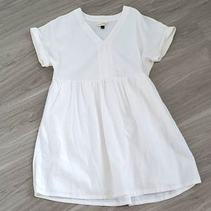 White Linen Blend Mini Dress w/ Pockets